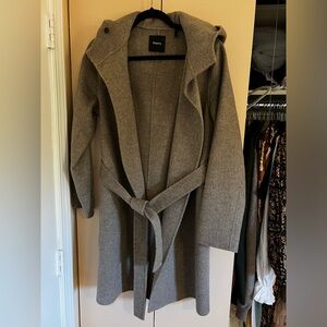 Theory Cashmere Wool Coat - hooded tie - Sz S grey brown